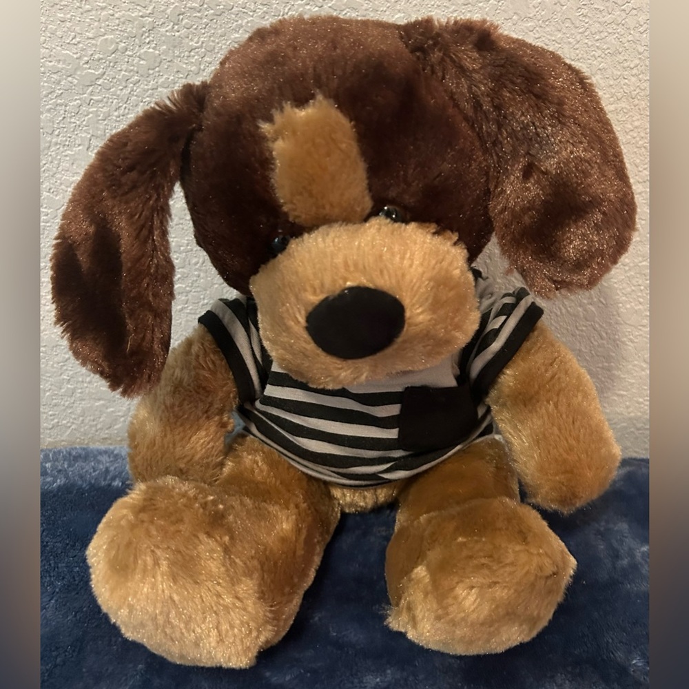 Build A Bear 2014 Puppy Dog Dark Brown Tan 16" Plush Stuffed Animal Tshirt